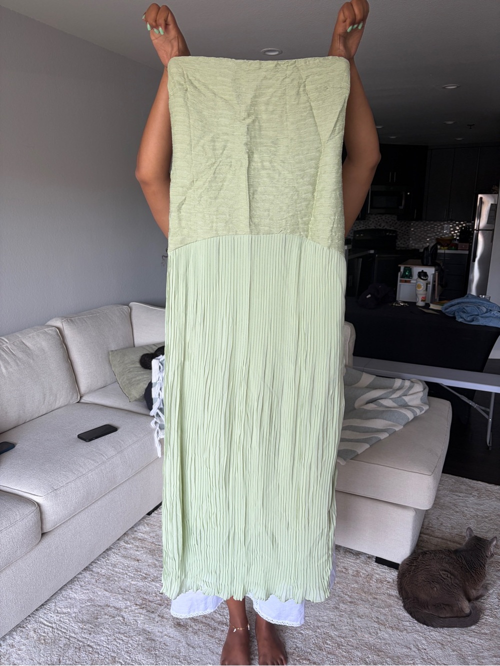 Strapless Light Green Pleated Maxi Dress